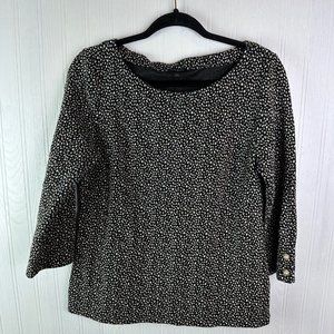 Talbots Women's Blouse Size Medium Black with white‎ and tan dots